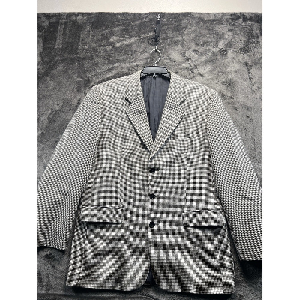 Vintage Mario Bruni 42R 100% Wool Sport Coat Houndstooth Black White Blazer